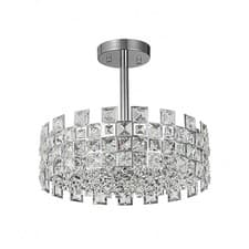 Image of Modern Round Crystal 4-Light Semi Flush Mount Ceiling Light For Bedroom Hallway