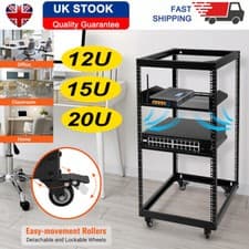 Image of 12U/15U/20U 4 Post Open Frame Server Rack Network Enclosure with Metal Wheels UK