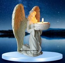 Image of Kneeling Angel Tea Light Candle Holder Figurine Ornament Memorial Home Gift