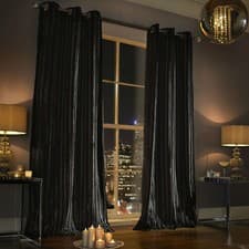 Image of Kylie Minogue ILIANA Black Curtains Designer Eyelet Velvet / Velour Lined Cur...