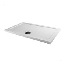 Image of 1400 x 900mm Bathroom Non Slip Low Profile Shower Tray for Enclosure Black Waste