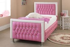 Image of Girls Diamante Faux Leather Crystal 4FT6 Double Beds Made In UK Beds For Sale