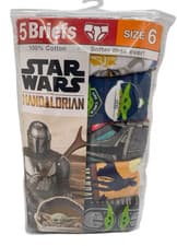 Image of Star Wars Boys Underwear Mandalorian Print Briefs 5 pack Cotton Size 6 NEW
