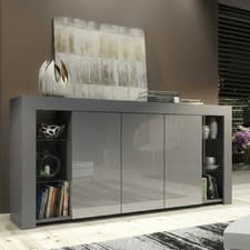 Image of 164cm Cabinet Cupboard I Sideboard TV Unit I High Gloss Grey Doors I Free LED