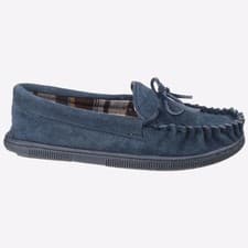Image of Cotswold Alberta Suede Comfortable Slip-On Moccasin Mens Slippers Navy