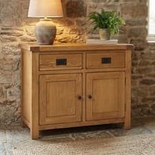 Image of Sideboard 2 Drawer 2 Door Rustic Oak Medium Storage Furniture Home