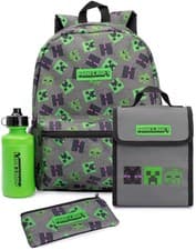 Image of Minecraft Grey Creeper 4 Piece Backpack Set Boys