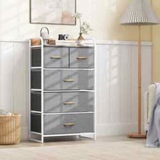Image of Chest of Drawer with 5 Foldable Drawers Storage Tower-Grey