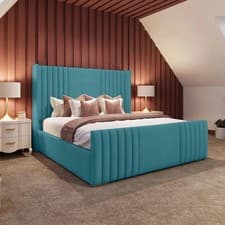 Image of Winged Headboard Ottoman Storage Bed Frame Luxury Velvet Upholstered Double King