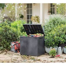 Image of Keter City Outdoor Garden Storage Box 113L Graphite Waterproof Cushion Tool Box