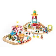 Image of Bigjigs Rail Wooden Fun Fair Train Set, Train Sets For Kids - 54 Play Pieces