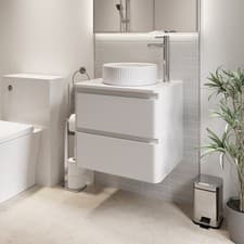 Image of 600mm Bathroom Countertop Vanity Unit Fluted Round Basin Wall Hung White Gloss