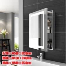 Image of LED Bathroom Mirror Cabinet with Shaver Socket Demister Sensor Lights 70x50cm