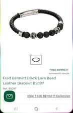 Image of Fred Bennett Bracelet B5097 Black Leather Bracelet with Lava Beads