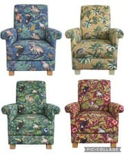 Image of Monkeys Fabric Children's Chair Kids Armchair Grey Ochre Jungle Safari Animals 