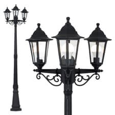 Image of Black 3 Way Outdoor Lamp Post Traditional Design Light IP44 Garden Path Lighting