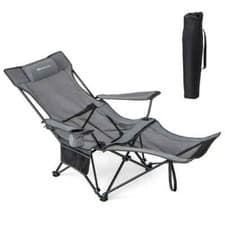 Image of Camping Chair Portable Folding Mesh Lounge Recliner With Footrest Grey Garden