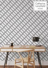 Image of Catherine Lansfield Linear Curve heavyweight Wallpaper black and white 206501