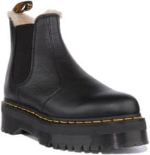 Image of Dr Martens 2976 Quad Unisex Leather Platform Chelsea Mens Boot In Black UK 3 - 8