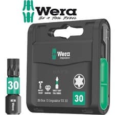 Image of Wera Impact Screwdriver Bits Pack of 15 Torx TX30x25mm Bit Box Impaktor 057776  