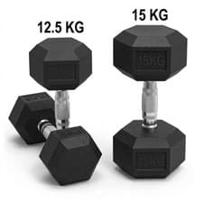 Image of New Hex Dumbbells Cast Iron Rubber Encased 12.5KG & 15KG Home Gym Weights Pairs
