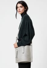 Image of AllSaints Alexandia Croc North South Leather Tote in Glacier Grey BNWT RRP £229