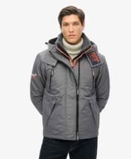 Image of Superdry Jacket Coat Hooded Mountain SD Windcheater Jacket Zip Pockets Grey