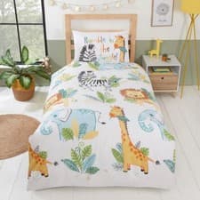 Image of Rumble In The Jungle Cot Duvet Cover & Pillowcase Set Junior Lion Zebra Hippo