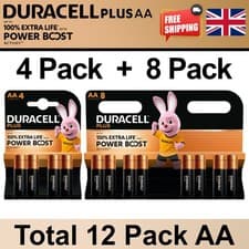 Image of Duracell AA Plus Power LR6 MN1500 Boost Batteries - 12 Batteries Long Expiry