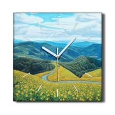 Image of Silent Wall Clock Canvas 30x30 Painting Flowers Mountains Trees Landscape