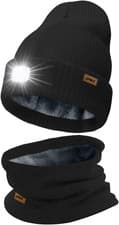 Image of LED Lighted Beanie Hat and Scarf Usb Rechargeable 4 LED Lined Fleece  