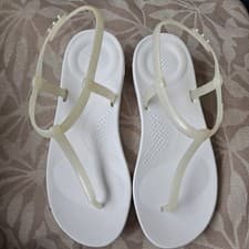 Image of NEW Size 4 Eu 37 Fitflop IQushion T-Bar Splash White/Pearlized Sandal Flip Flop