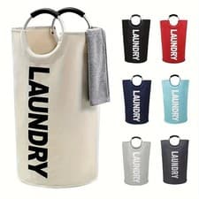 Image of Laundry basket 90L large foldable collapsible fabric clothes hamper with handles