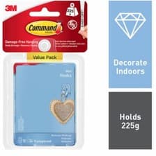 Image of 3M Command 6 Pack Mini Clear Self Adhesive Strips Hooks Damage Free Hold 225g