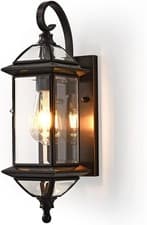 Image of Outdoor Wall Lantern - Traditional Exterior Lighting, Clear Glass (Matte Black)