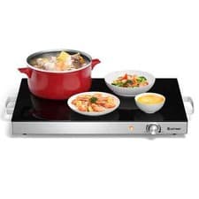 Image of Electric Warming Tray Glasstop Food Warmer Hot Plate w/ Cool-Touch Handles