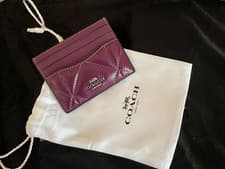 Image of Coach CJ525 Slim Id Card Case With Puffy Diamond Quilting- Silver & Deep Berry