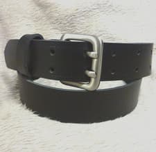 Image of Real Leather Twin Prong Belt Black or Brown Hand Made 1 1/4'' or 30mm Wide V122