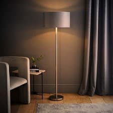 Image of Brushed Chrome Stem Floor Lamp Large Velvet Light Shade Metallic Inner LED Bulb