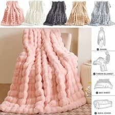 Image of Super Soft Faux Rabbit Fur Throw Blanket Bedspread Sofa Throw Cover Bed Throw