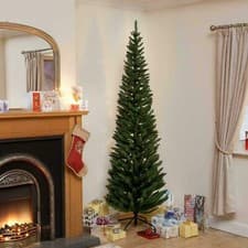 Image of Slim Christmas Tree Pencil Flocked White Black 4/5/6/7/8 ft With Storage Box