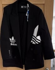 Image of adidas Women's Black Cotton Blazer Jacket Short Long Sleeve Button Size 36