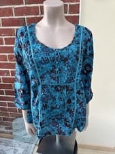 Image of BNWT M&S Per Una Blue Embroidered Crinkle Blouse Size 18