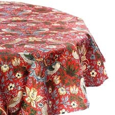 Image of William Morris Strawberry Thief Red 132 x 178cm Fabric Tablecloth