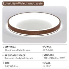 Image of Modern LED Wood Grain Ceiling Light Circular Large-Sized Minimalist Lighting Liv