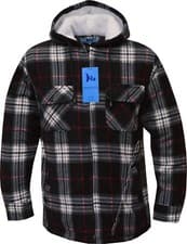 Image of Hooded Fleece Padded Lumberjack Shirt Jacket Fur Lined Sherpa Winter Warm M-5XL