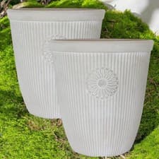 Image of Tall White Ribbed Planter 33L Large Indoor Outdoor Plant Pot Drainage