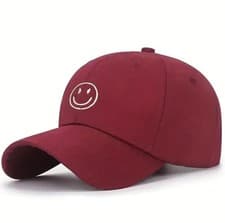 Image of Smiley Face Embroidered Baseball Cap Happy RED Unisex Rave Party Hat NEW