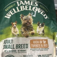 Image of James Wellbeloved Adult small breed Complete Turkey Rice Dry Dog Food 7.5kg