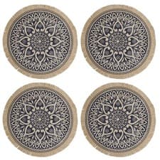 Image of Creative Tops Set of 4 Jute Placemats with Mandala Design Natural Print Blue